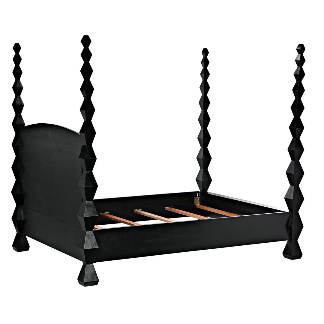 Noir Furniture Noir Brancusi Bed, Queen, Hand Rubbed Black Accent Tables