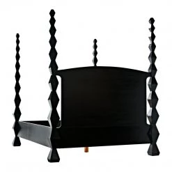 Noir Furniture Noir Brancusi Bed, Queen, Hand Rubbed Black Accent Tables