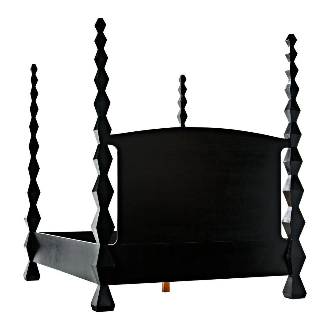 Noir Furniture Noir Brancusi Bed, Queen, Hand Rubbed Black Accent Tables