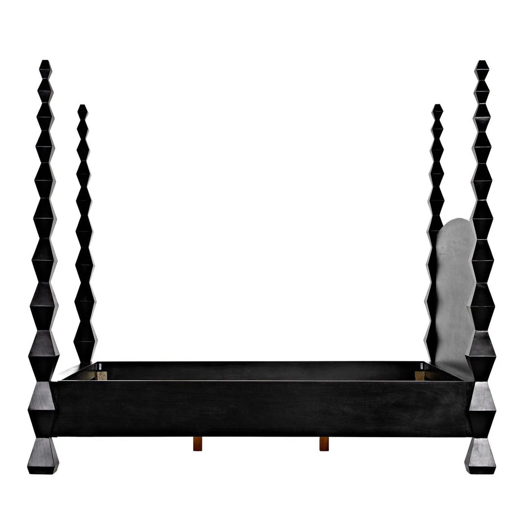 Noir Furniture Noir Brancusi Bed, Queen, Hand Rubbed Black Accent Tables