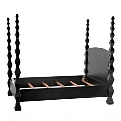 Noir Furniture Noir Brancusi Bed, Queen, Hand Rubbed Black Accent Tables