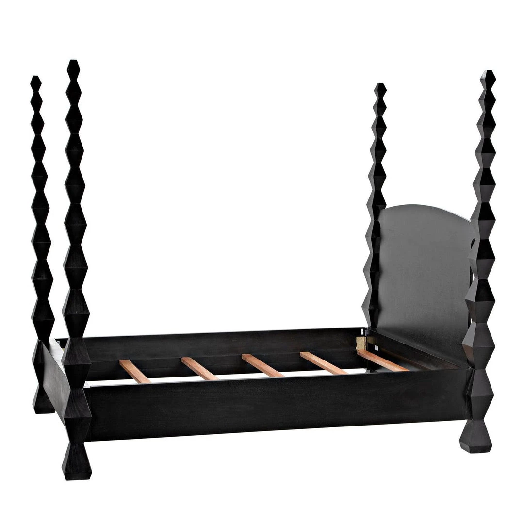 Noir Furniture Noir Brancusi Bed, Queen, Hand Rubbed Black Accent Tables