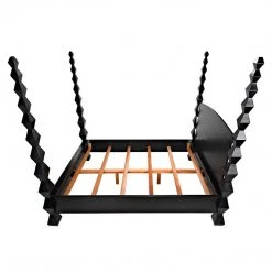 Noir Furniture Noir Brancusi Bed, Queen, Hand Rubbed Black Accent Tables