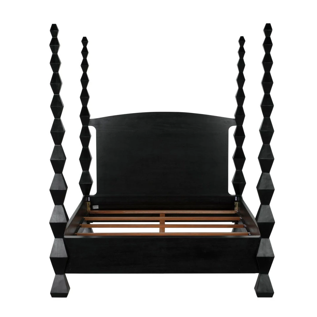 Noir Furniture Noir Brancusi Bed, Queen, Hand Rubbed Black Accent Tables