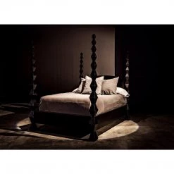 Noir Furniture Noir Brancusi Bed, Queen, Hand Rubbed Black Accent Tables