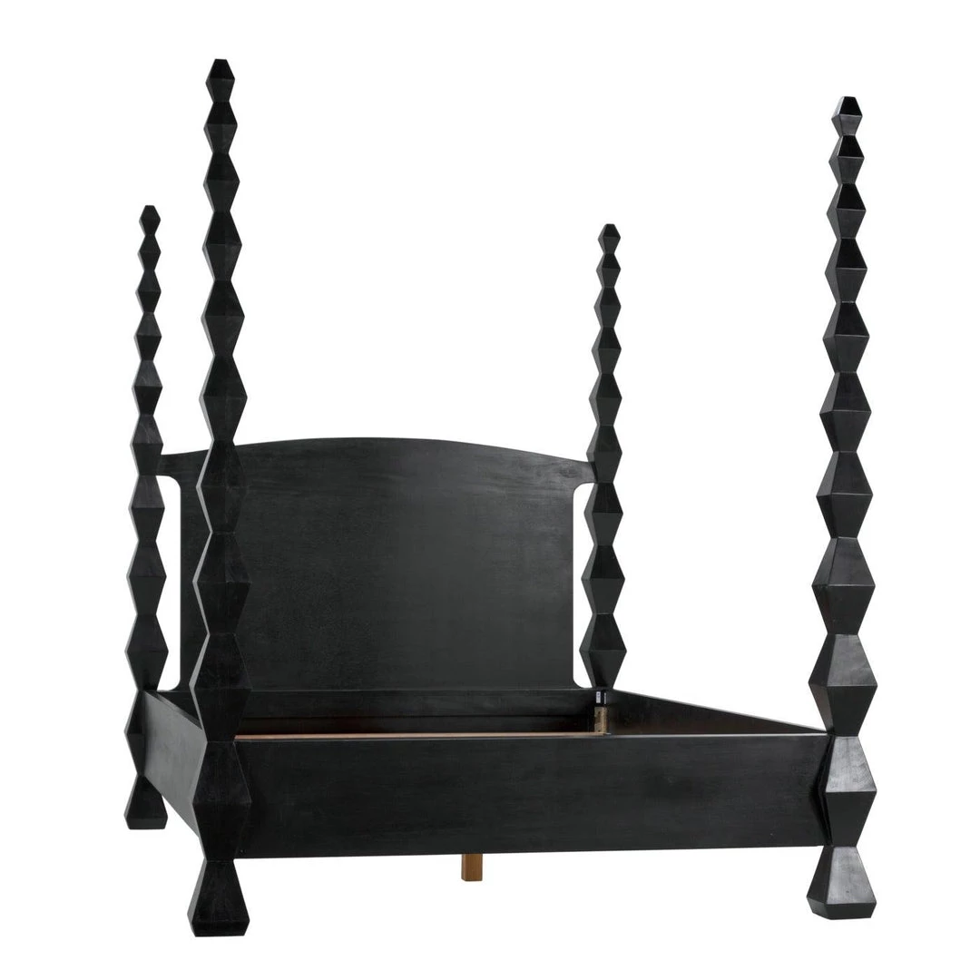 Noir Furniture Noir Brancusi Bed, Queen, Hand Rubbed Black Accent Tables