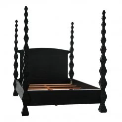 Noir Furniture Noir Brancusi Bed, Queen, Hand Rubbed Black Accent Tables