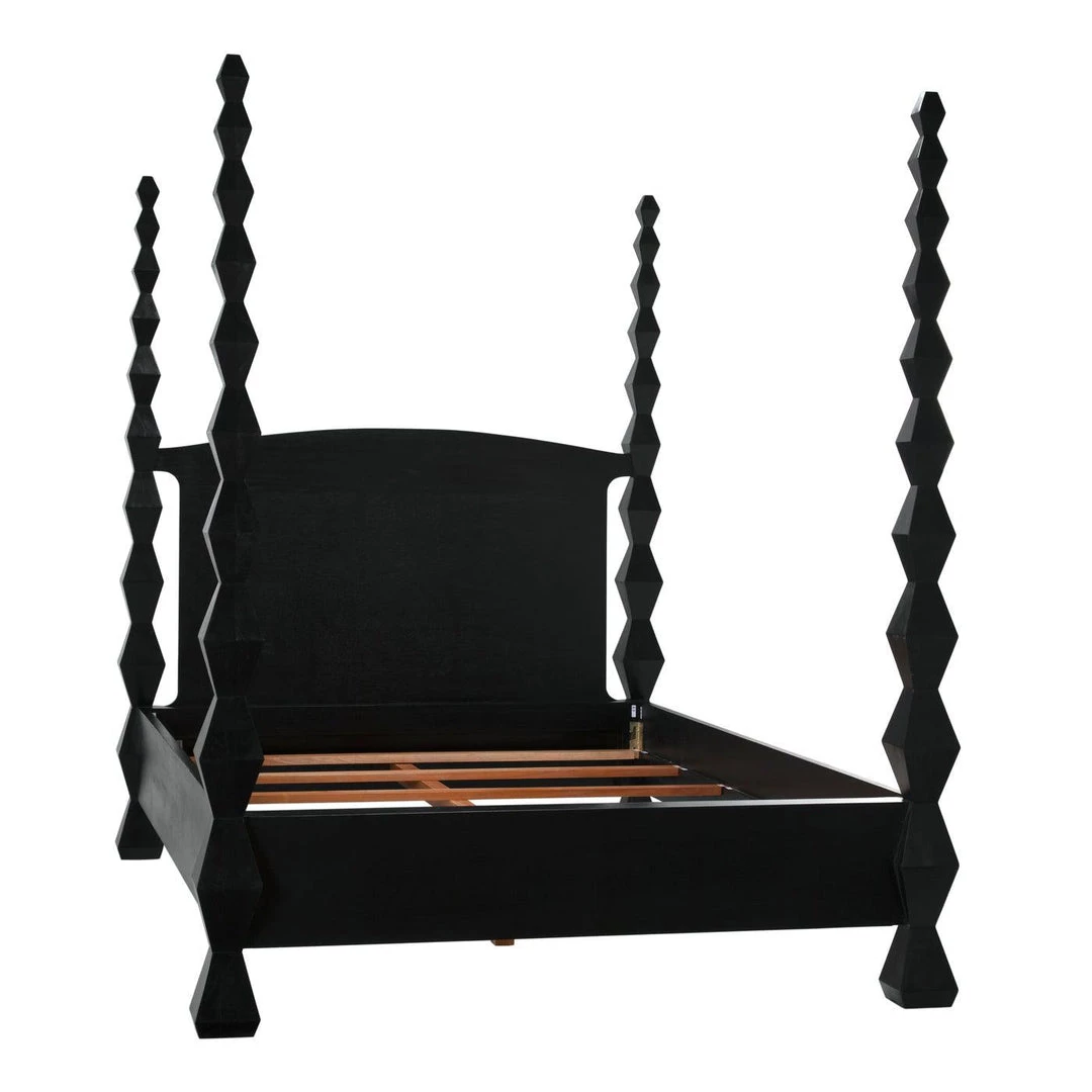 Noir Furniture Noir Brancusi Bed, Queen, Hand Rubbed Black Accent Tables