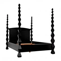Noir Furniture Noir Brancusi Bed, Queen, Hand Rubbed Black Accent Tables