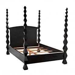 Noir Furniture Noir Brancusi Bed, Queen, Hand Rubbed Black Accent Tables