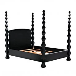 Noir Furniture Noir Brancusi Bed, Queen, Hand Rubbed Black Accent Tables