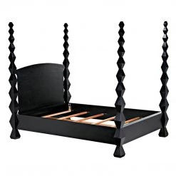 Noir Furniture Noir Brancusi Bed, Queen, Hand Rubbed Black Accent Tables
