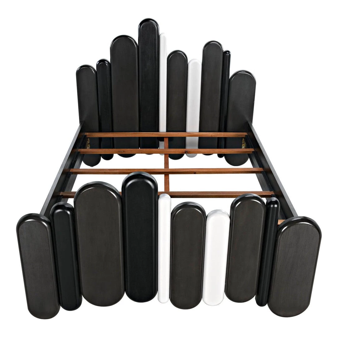 Noir Furniture Noir Corso Bed, Queen, Hand Rubbed Black, Pale, And Solid White