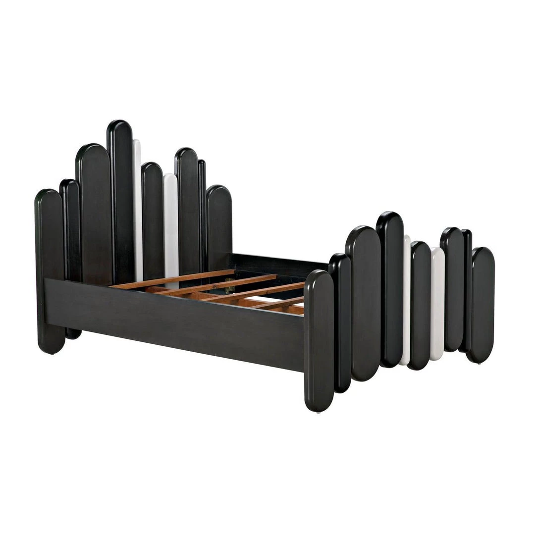 Noir Furniture Noir Corso Bed, Queen, Hand Rubbed Black, Pale, And Solid White