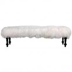 Noir Furniture Coco Bench With Lamb Fur, Hand Rubbed Black