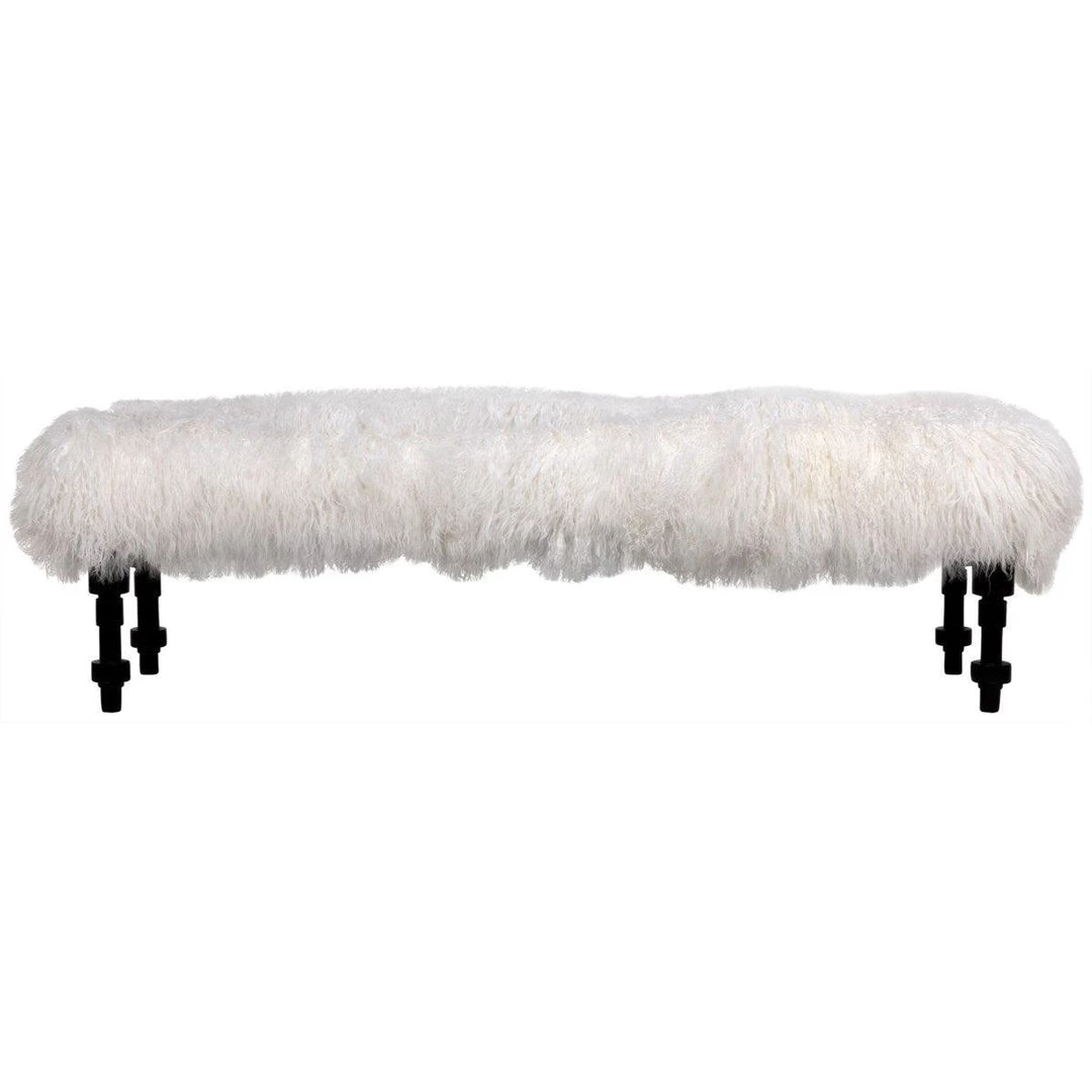 Noir Furniture Coco Bench With Lamb Fur, Hand Rubbed Black