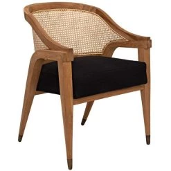 Noir Furniture Chloe Chair, Teak, Caning, And Black Cotton