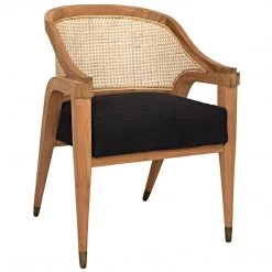 Noir Furniture Chloe Chair, Teak, Caning, And Black Cotton