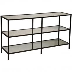 Noir Furniture 3 Tier Console With Antique Glass, Black Metal Finish Bookcases