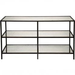 Noir Furniture 3 Tier Console With Antique Glass, Black Metal Finish Bookcases