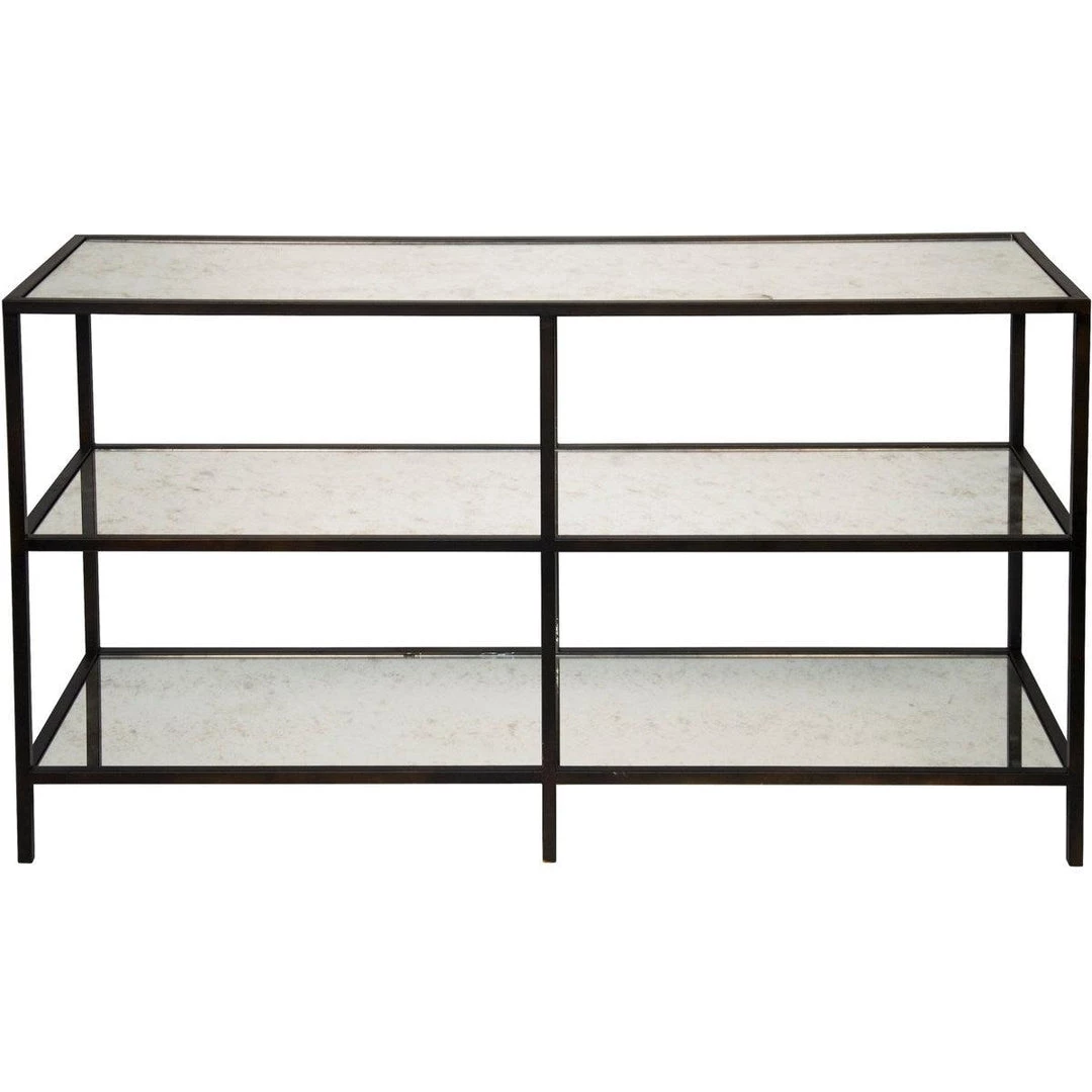 Noir Furniture 3 Tier Console With Antique Glass, Black Metal Finish Bookcases