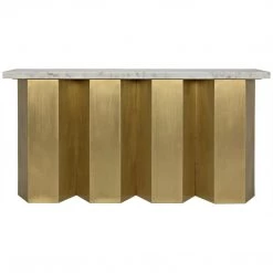 Noir Furniture Shilo Console, Metal And White Stone