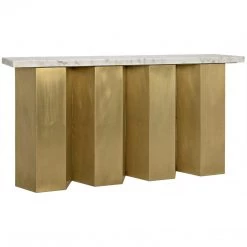 Noir Furniture Shilo Console, Metal And White Stone