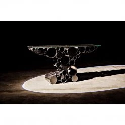 Noir Furniture Accent Tables Noir Paradox Console, Black Steel With Glass Top