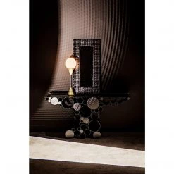 Noir Furniture Accent Tables Noir Paradox Console, Black Steel With Glass Top