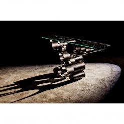 Noir Furniture Accent Tables Noir Paradox Console, Black Steel With Glass Top