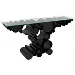 Noir Furniture Accent Tables Noir Paradox Console, Black Steel With Glass Top