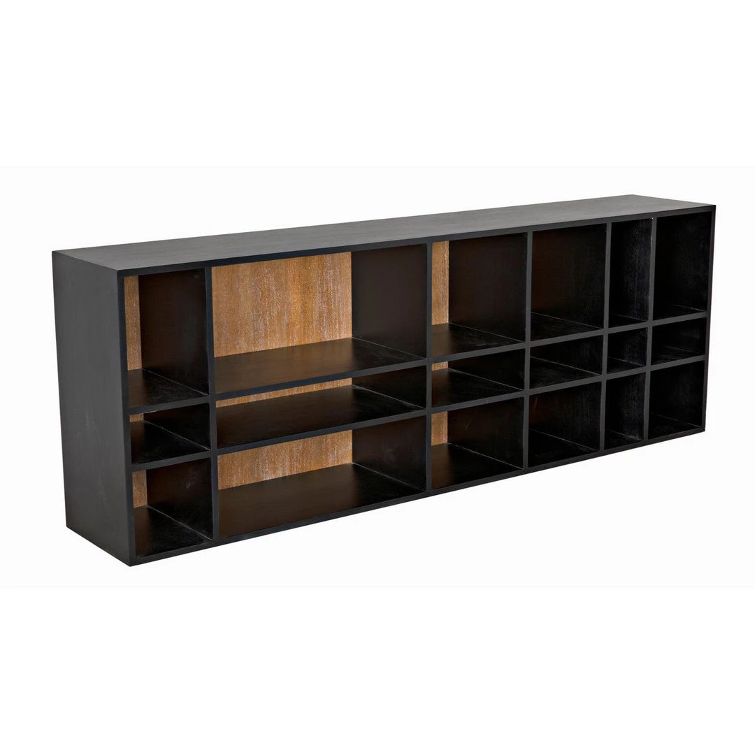 Noir Furniture Accent Tables Noir Messer Shelf, Hand Rubbed Black And Gray Wash