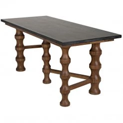 Noir Furniture Creo Desk With Stone Top, Dark Walnut