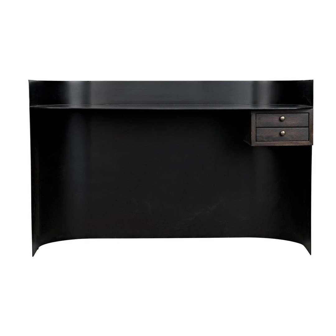 Noir Furniture Noir Scarlett Desk, Black Steel With Ebony Walnut Drawers