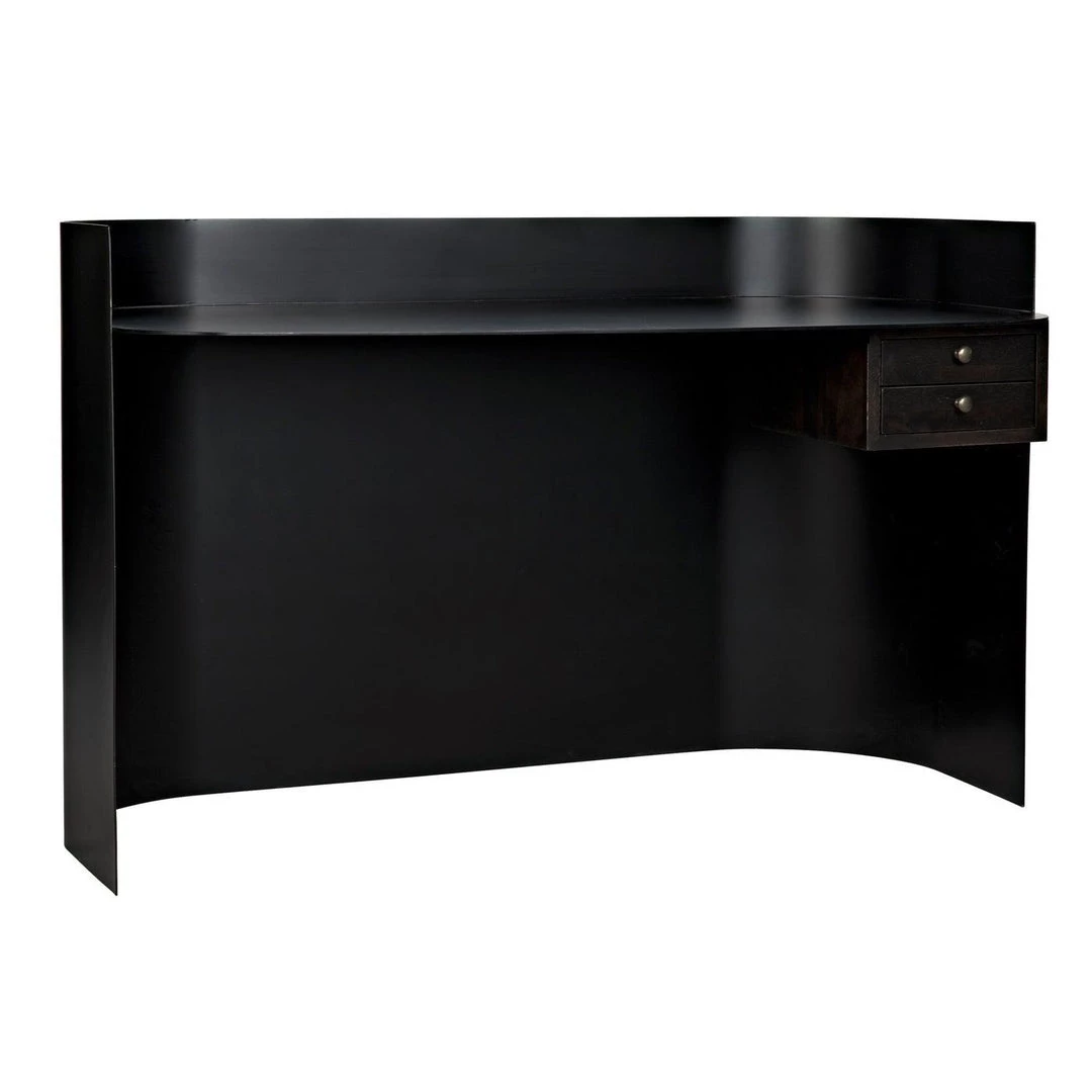 Noir Furniture Noir Scarlett Desk, Black Steel With Ebony Walnut Drawers