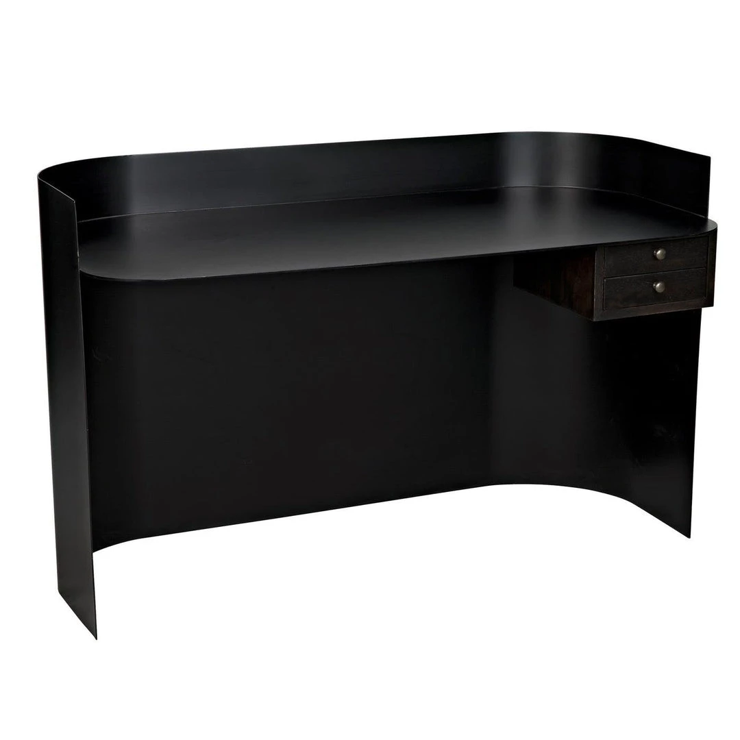 Noir Furniture Noir Scarlett Desk, Black Steel With Ebony Walnut Drawers