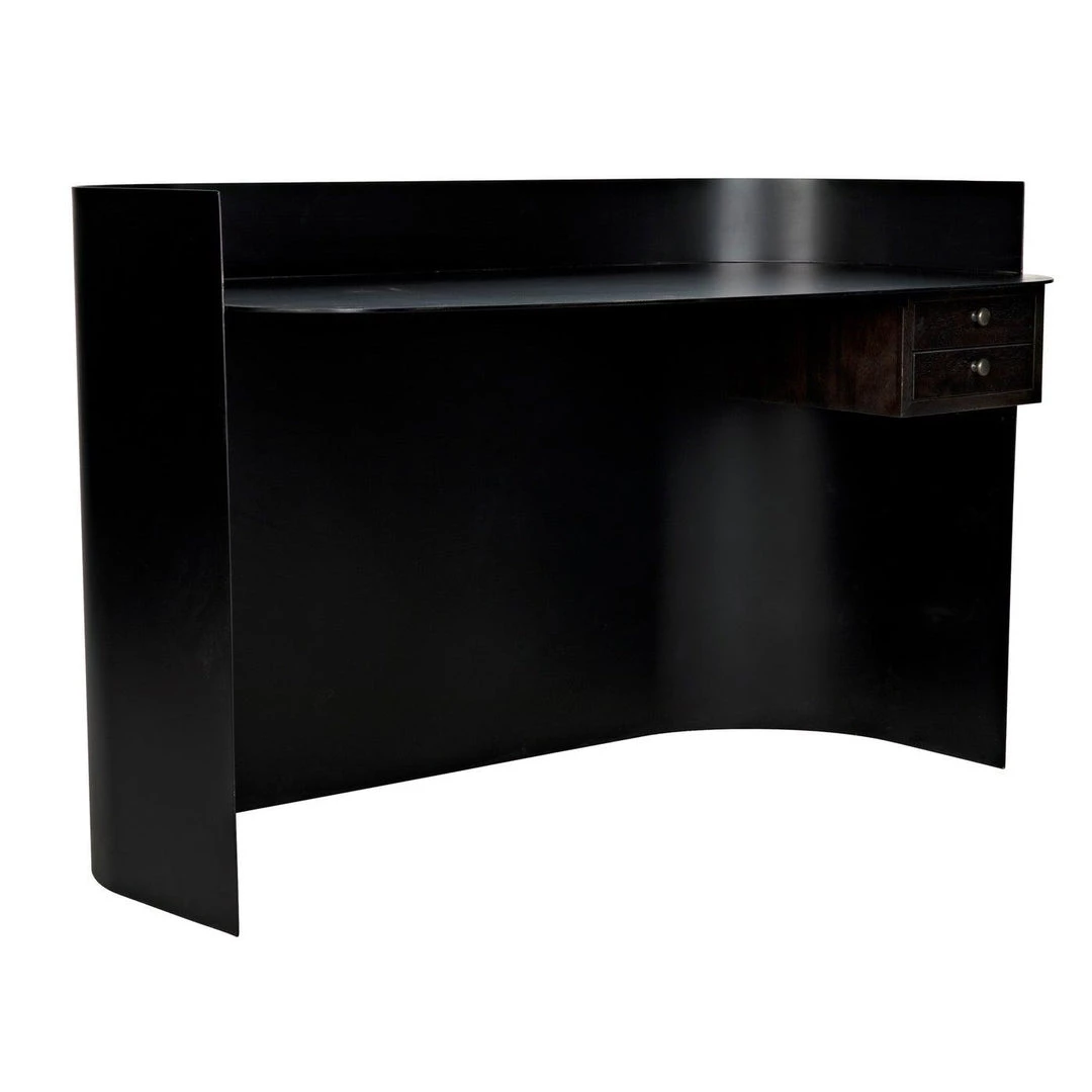 Noir Furniture Noir Scarlett Desk, Black Steel With Ebony Walnut Drawers