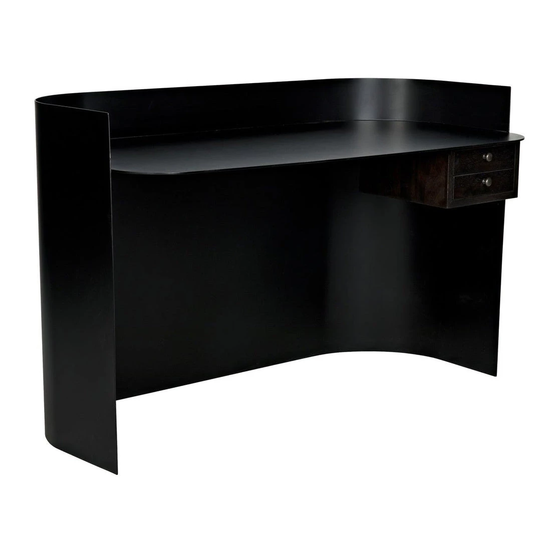 Noir Furniture Noir Scarlett Desk, Black Steel With Ebony Walnut Drawers