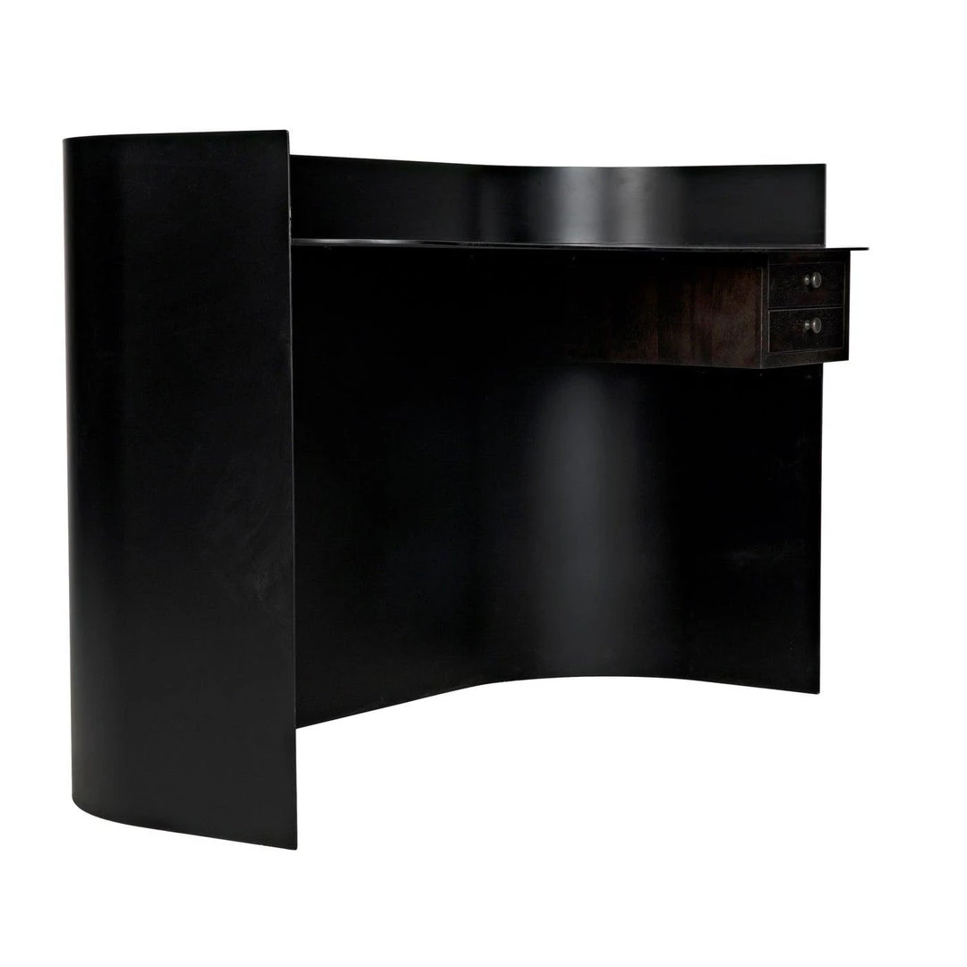 Noir Furniture Noir Scarlett Desk, Black Steel With Ebony Walnut Drawers