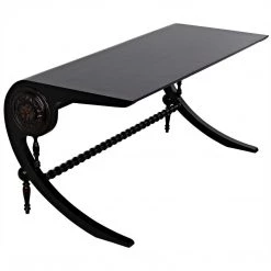 Noir Furniture Noir Mephistopheles Desk, Hand Rubbed Black With Light Brown Trim