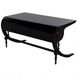 Noir Furniture Noir Mephistopheles Desk, Hand Rubbed Black With Light Brown Trim