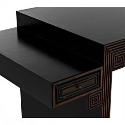 Noir Furniture Noir Barzini Desk, Hand Rubbed Black With Light Brown Trim