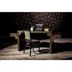 Noir Furniture Noir Barzini Desk, Hand Rubbed Black With Light Brown Trim