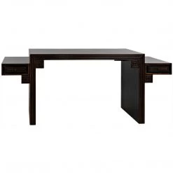 Noir Furniture Noir Barzini Desk, Hand Rubbed Black With Light Brown Trim