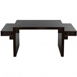 Noir Furniture Noir Barzini Desk, Hand Rubbed Black With Light Brown Trim