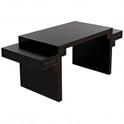 Noir Furniture Noir Barzini Desk, Hand Rubbed Black With Light Brown Trim