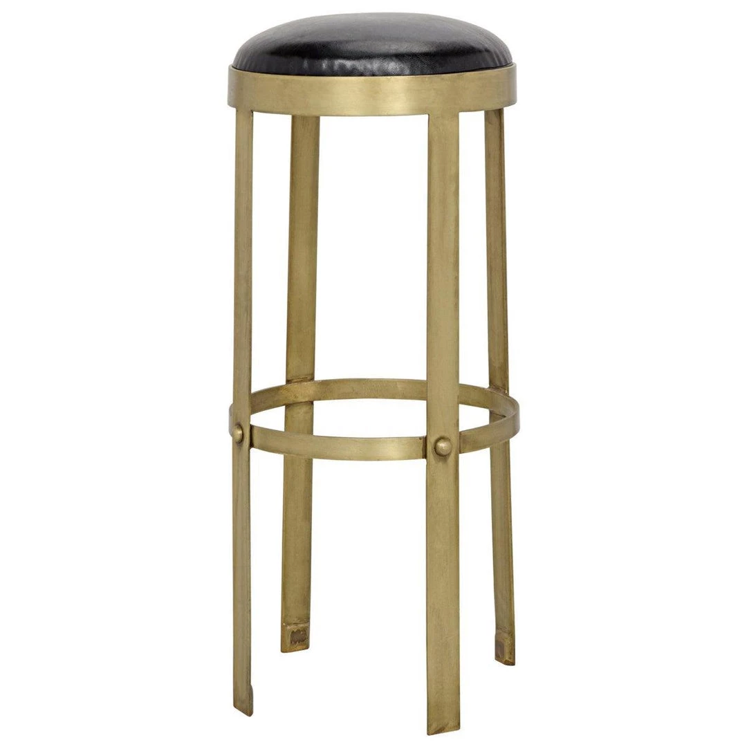 Bar & Counter Stools Noir Furniture Prince Stool With Leather, Brass Finish