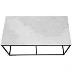 Coffee Tables Noir Furniture Lois Coffee Table, White Stone And Black Metal