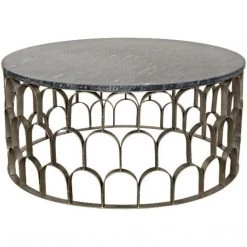 Noir Furniture Mina Coffee Table, Antique Silver, Metal And Stone