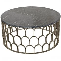 Noir Furniture Mina Coffee Table, Antique Silver, Metal And Stone
